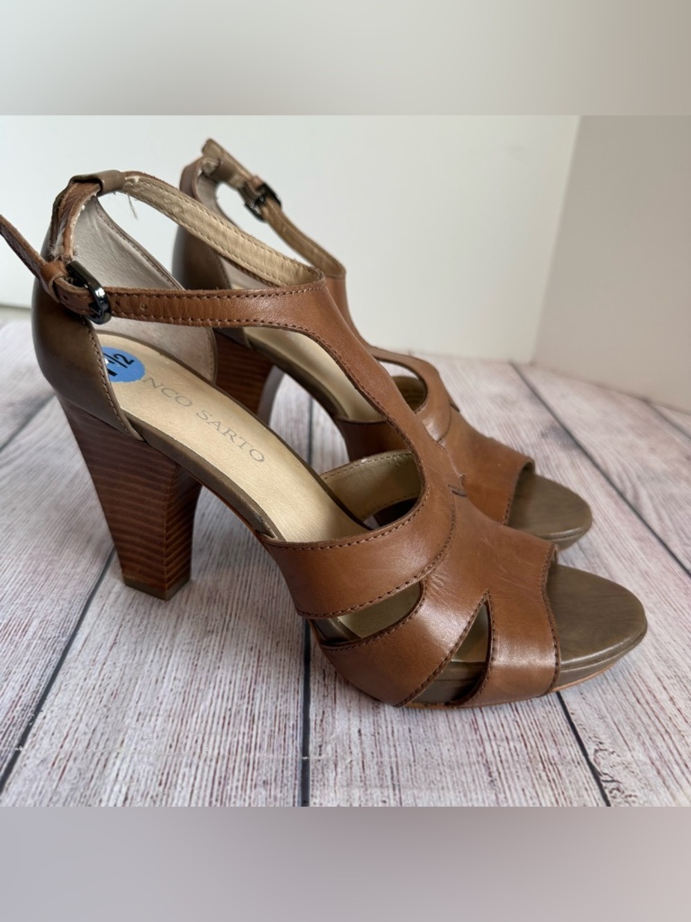 FRANCO SARTO Cyndi Brown Leather Strap Heels 7.5